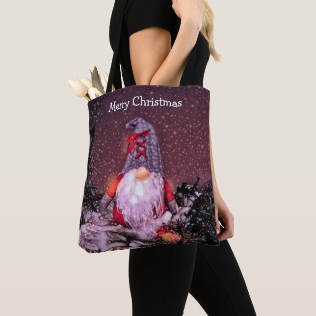 Cute Merry Christmas Gnome Holiday Tree Tote Bag