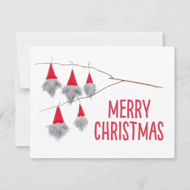 Cute Merry Christmas gnome red hat flat card (Front)