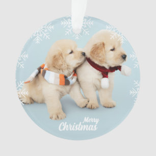 Cute Merry Christmas golden retriever puppies Ornament