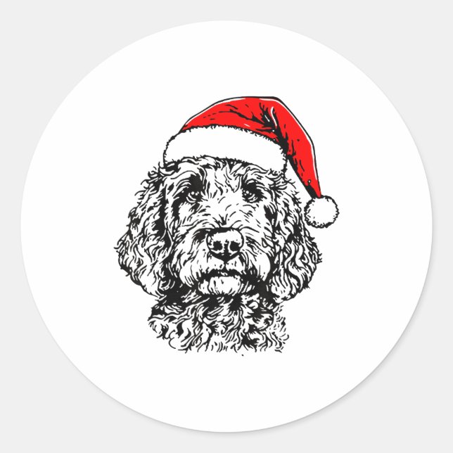 Cute Merry Christmas Goldendoodle Santa Christmas  Classic Round Sticker (Front)