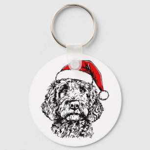 Cute Merry Christmas Goldendoodle Santa Christmas Keychain