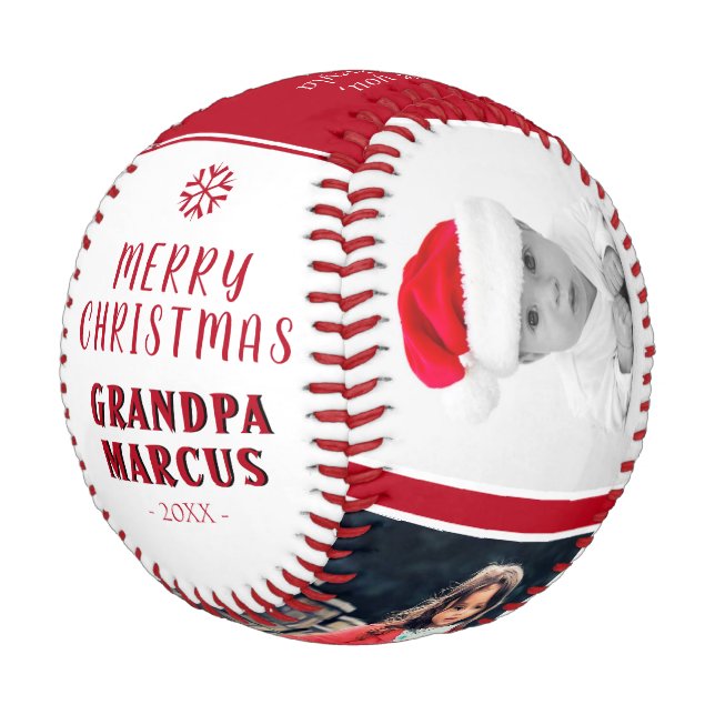 Cute Merry Christmas Grandpa 3 Photo Collage Baseball (Angled)