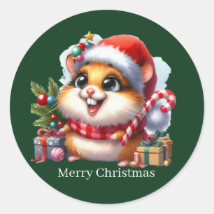 Cute Merry Christmas hamster customizable Classic Round Sticker