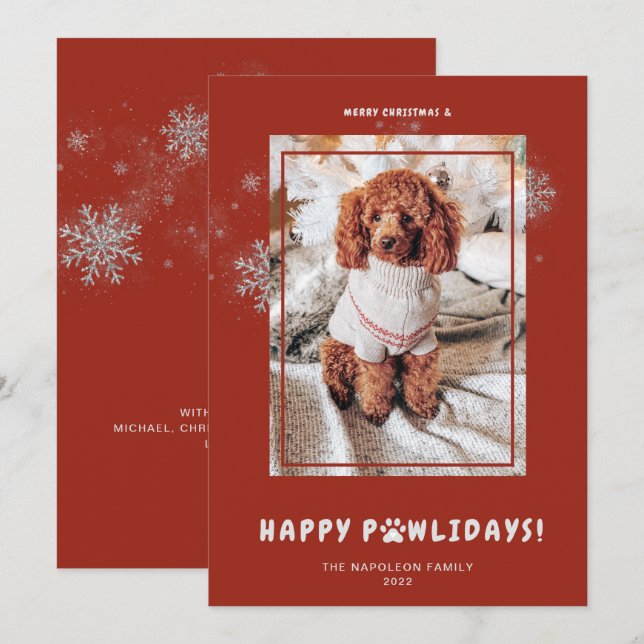 Cute Merry Christmas Happy PAWlidays Pet Photo  Ho Holiday Card (Front/Back)