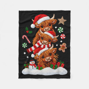 Cute Merry Christmas Highland Cow Christmas Santa Fleece Blanket
