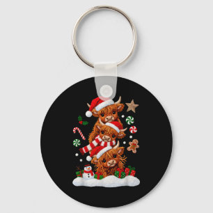 Cute Merry Christmas Highland Cow Christmas Santa Keychain