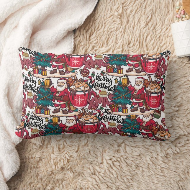 Cute  Merry Christmas – Holiday Festive Lumbar Pillow (Blanket)