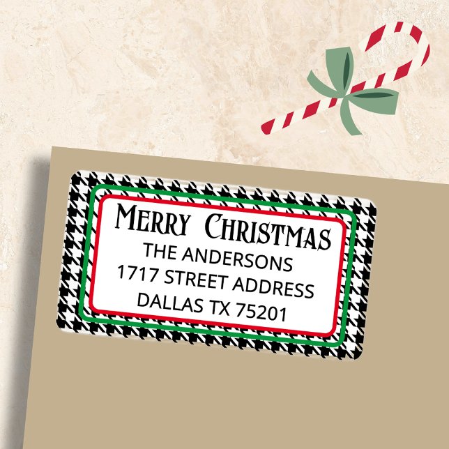 Cute Merry Christmas Houndstooth Address Label (Creator Uploaded)