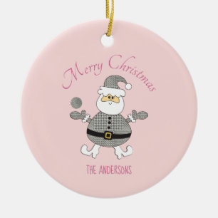 Cute Merry Christmas Houndstooth Fashion Santa Ceramic Ornament