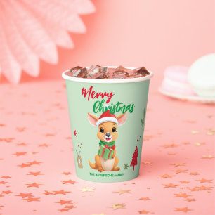 Cute merry Christmas Kangaroo Santa Scarf holiday Paper Cups