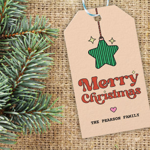 Cute Merry Christmas Line Pattern Star Ornament Gift Tags