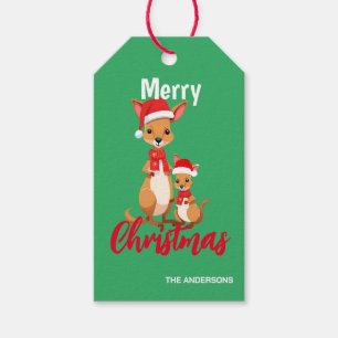 Cute merry Christmas Mom Kid Kangaroo Santa Scarf Gift Tags