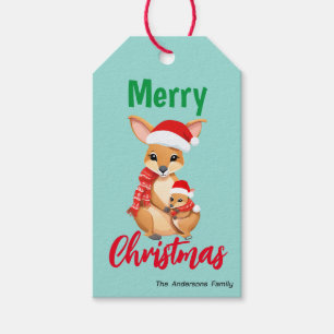Cute merry Christmas Mom Kid Kangaroo Santa Scarf  Gift Tags