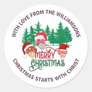 Cute MERRY CHRISTMAS MUSHROOM Christian Classic Round Sticker