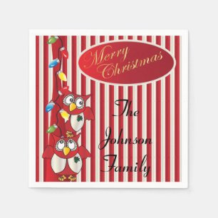 Cute Merry Christmas Owls Napkin