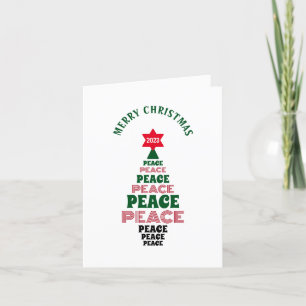 Cute Merry Christmas Peace Tree Elegant White Holiday Card