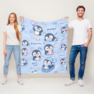 Cute Merry Christmas Penguin Pattern Fleece Blanke Blanket