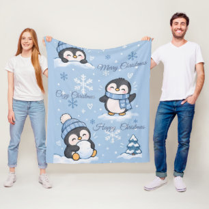 Cute Merry Christmas Penguin Pattern Fleece Blanke Blanket