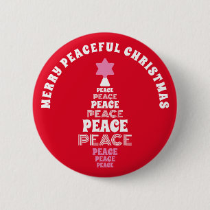 Cute Merry Christmas Pink and Red Peace Tree 2 Inch Round Button