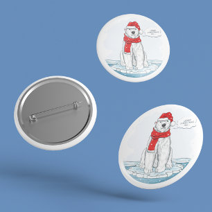 Cute Merry Christmas Polar Bear 1 Inch Round Button