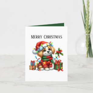 Cute Merry Christmas puppy customizable Holiday Card