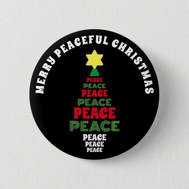 Cute Merry Christmas Red and Green  Peace Tree 2 Inch Round Button (Front)