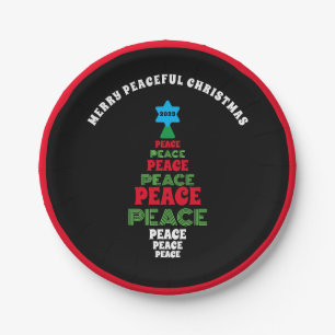 Cute Merry Christmas Red and Green Peace Tree Paper Plate