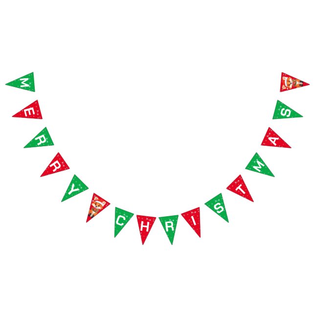 Cute merry Christmas Red Fox Santa Scarf holiday  Bunting Flags (All)