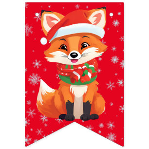 Cute merry Christmas Red Fox Santa Scarf holiday  Bunting Flags