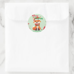 Cute merry Christmas red fox Santa Scarf holiday Classic Round Sticker