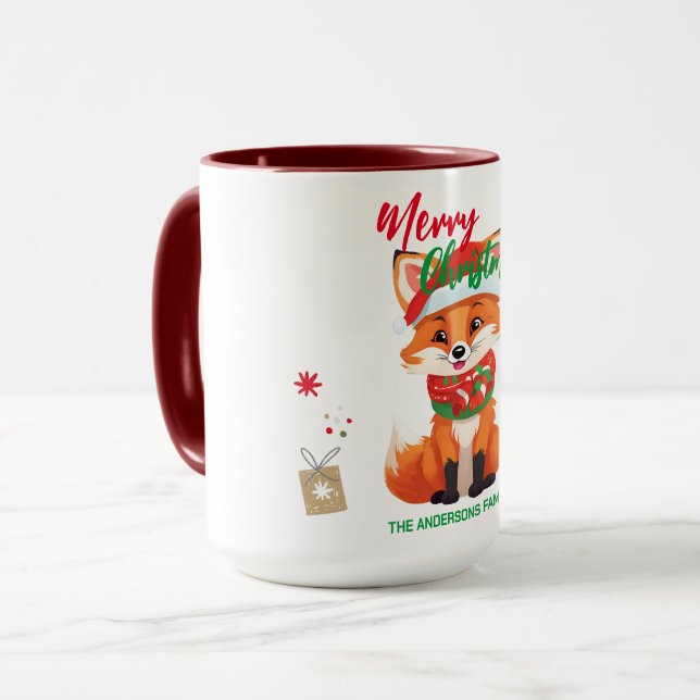 Cute merry Christmas red fox Santa Scarf holiday Mug (Front Left)