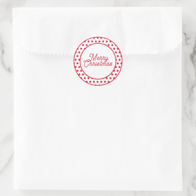 Cute Merry Christmas Red Polka Dots Classic Round Sticker (Bag)