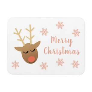 Cute Merry Christmas Reindeer Pink Gold Magnet