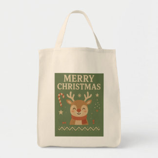 Cute Merry Christmas Reindeer Tote Bag