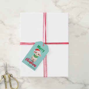 Cute merry Christmas sheep Ram Santa Scarf holiday Gift Tags