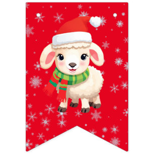Cute merry Christmas sheep Ram Santa Scarf party Bunting Flags