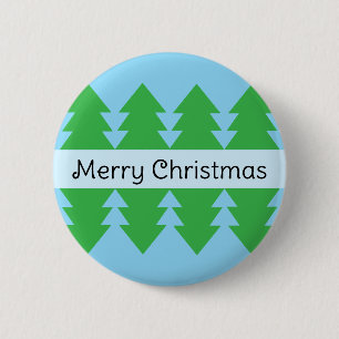 Cute Merry Christmas Simple Tree Design Blue 2 Inch Round Button