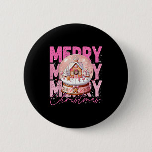 Cute Merry Christmas Snow Globe Nk Gingerbread Hou 2 Inch Round Button