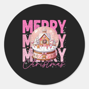 Cute Merry Christmas Snow Globe Nk Gingerbread Hou Classic Round Sticker