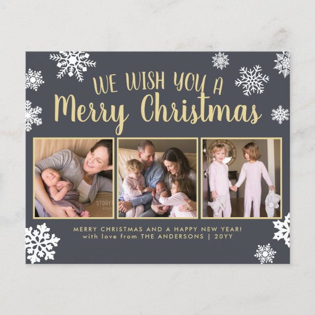 Cute Merry Christmas Snowflake Photo Holiday Card (Front)
