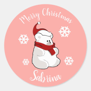Cute Merry Christmas snowflake polar bear custom Classic Round Sticker