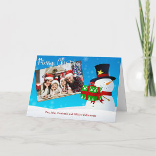 Cute Merry Christmas Snowman and Your Photo Holiday Card