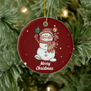 Cute Merry Christmas Snowman ceramic ornament