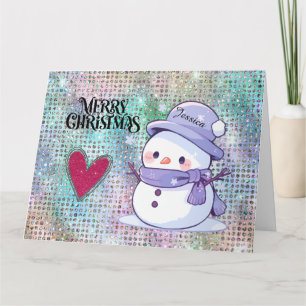 Cute Merry Christmas Snowman Pastel Glitter Card