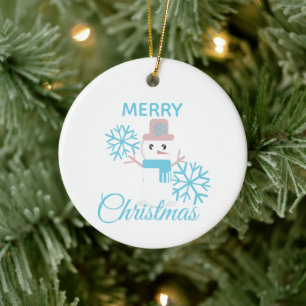 Cute Merry Christmas Snowman Snowflakes Character Ceramic Ornament
