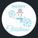 Cute Merry Christmas Snowman Snowflakes Character Classic Round Sticker<br><div class="desc">Christmas Cute Snowman and snowflakes</div>