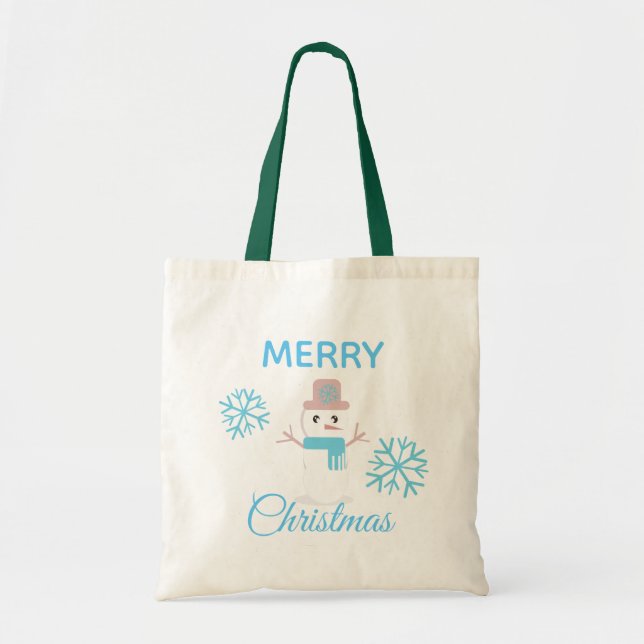 Cute Merry Christmas Snowman Snowflakes Character Tote Bag (Front)