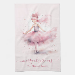 Cute merry christmas soft pink ballerina kitchen towel