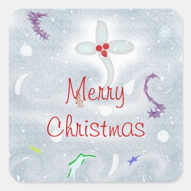 Cute Merry Christmas Square Sticker (Front)