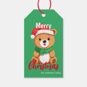Cute merry Christmas teddy Bear Santa Scarf holida Gift Tags